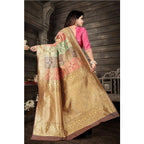 Women's Soft Lichi Silk Printed Saree With Unstitched Blouse 5.5Mtr (Gold)