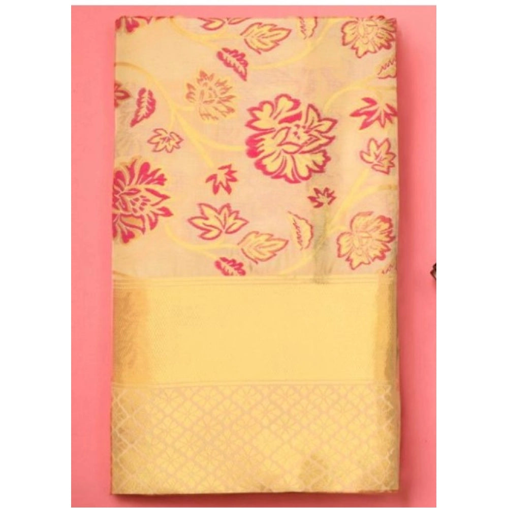 Women's Soft Lichi Silk Printed Saree With Unstitched Blouse 5.5Mtr (Gold)