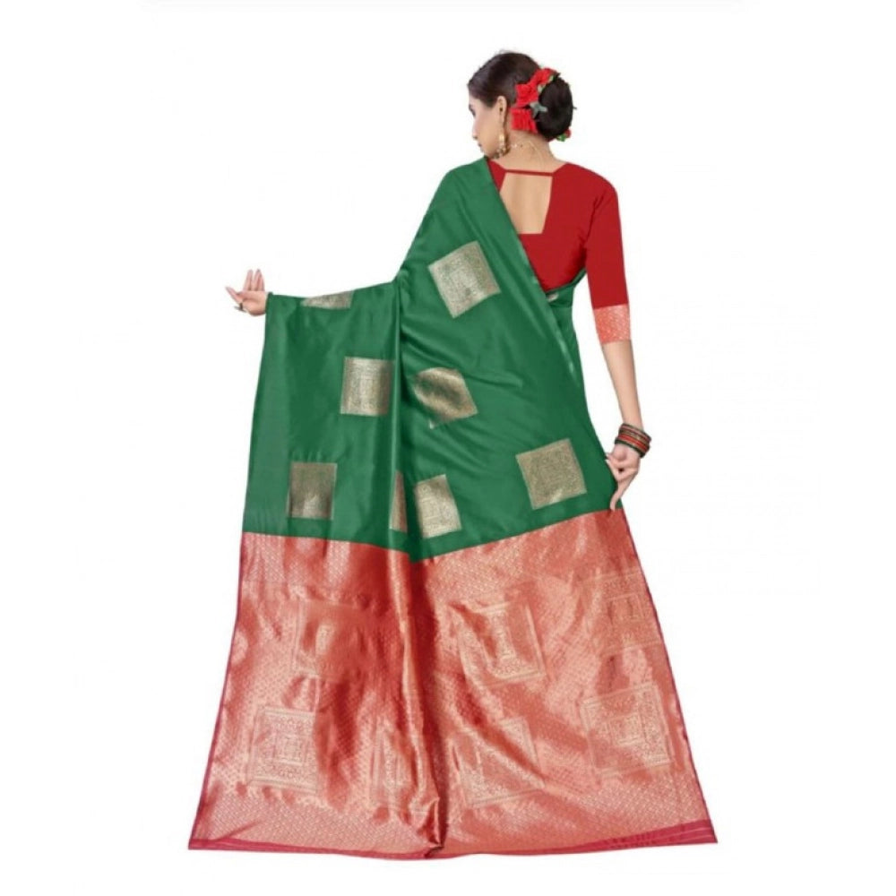 Women's Soft Lichi Silk Printed Saree With Unstitched Blouse 5.5Mtr (Green)