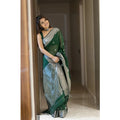 Women's Soft Lichi Silk Printed Saree With Unstitched Blouse 5.5Mtr (Green)