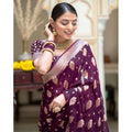 Women's Soft Lichi Silk Printed Saree With Unstitched Blouse 5.5Mtr (Purple)