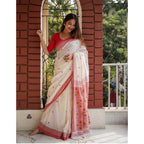 Women's Soft Lilan Printed Saree With Unstitched Blouse 5.5Mtr (White)