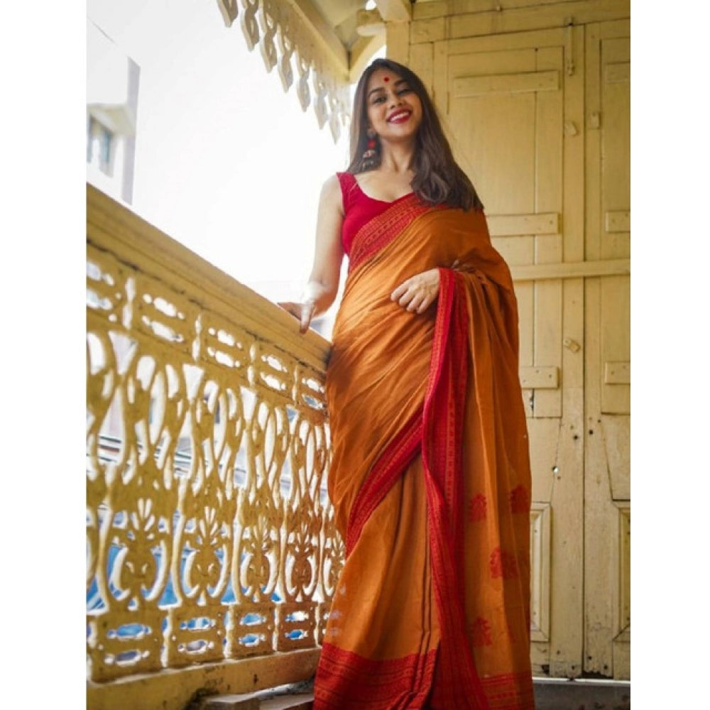 Women's Soft Lilan Printed Saree With Unstitched Blouse 5.5Mtr (Mustard  )