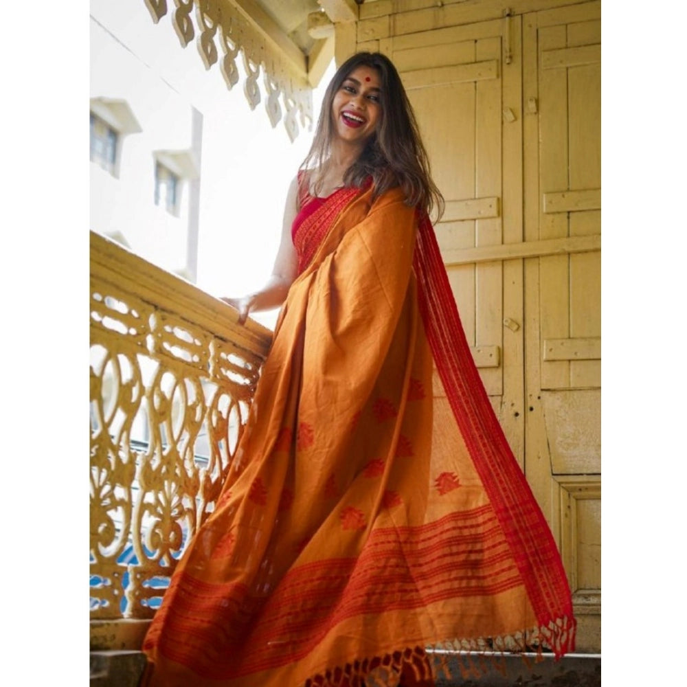 Women's Soft Lilan Printed Saree With Unstitched Blouse 5.5Mtr (Mustard  )