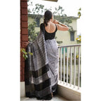 Women's Soft Lilan Printed Saree With Unstitched Blouse 5.5Mtr (Black)