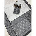 Women's Soft Lichi Silk Printed Saree With Unstitched Blouse 5.5Mtr (Off-White)