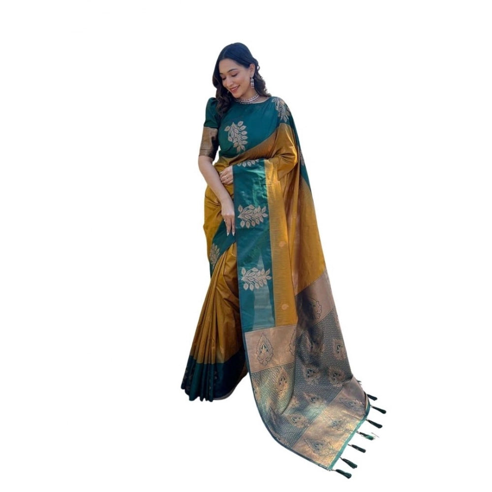 Women's Soft Lichi Silk Printed Saree With Unstitched Blouse 5.5Mtr (Mustard  )