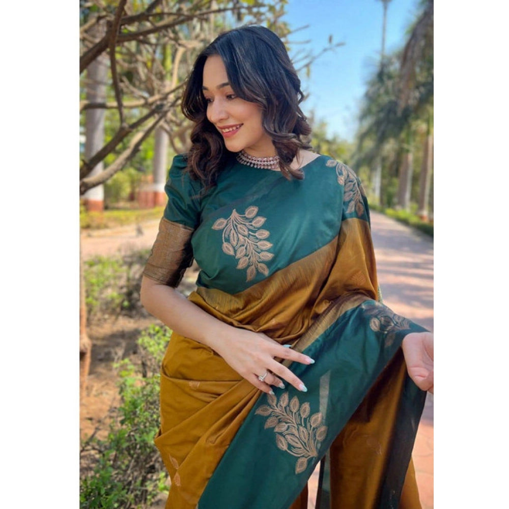 Women's Soft Lichi Silk Printed Saree With Unstitched Blouse 5.5Mtr (Mustard  )
