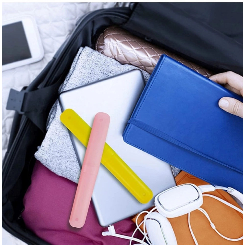 Pack of 4_Plastic Toothbrush Holder Travel 4-PieceS SeT Tube Cases (Color: Assorted )