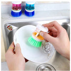 Pack of 4_Plastic Wash Basin Brush Cleaner with Soap Dispenser – (Color: Assorted)