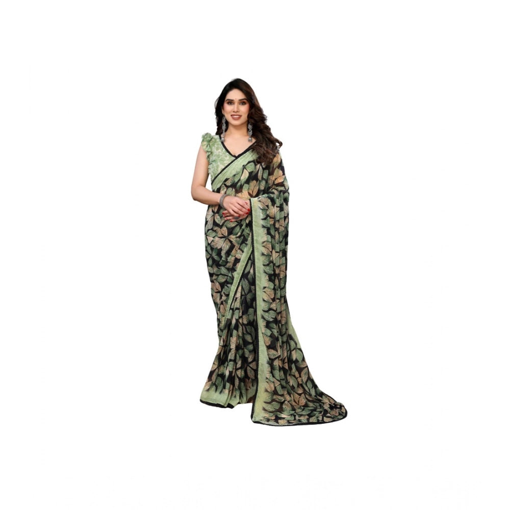 Women's Chiffon Printed Saree With Unstitched Blouse 5.5Mtr  (Green)