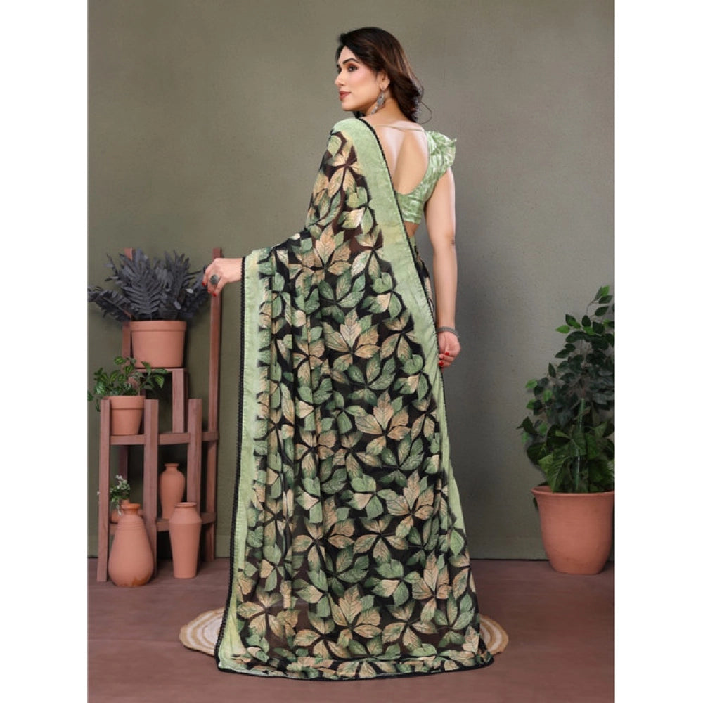 Women's Chiffon Printed Saree With Unstitched Blouse 5.5Mtr  (Green)