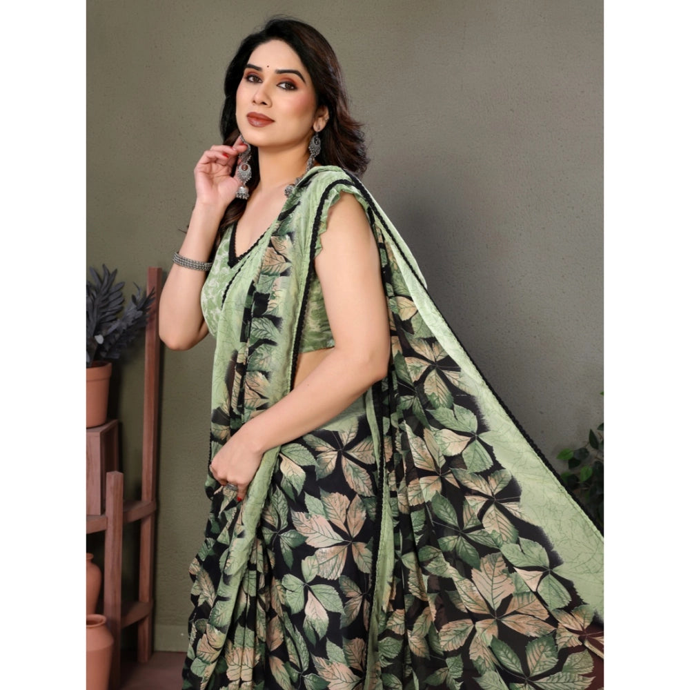 Women's Chiffon Printed Saree With Unstitched Blouse 5.5Mtr  (Green)