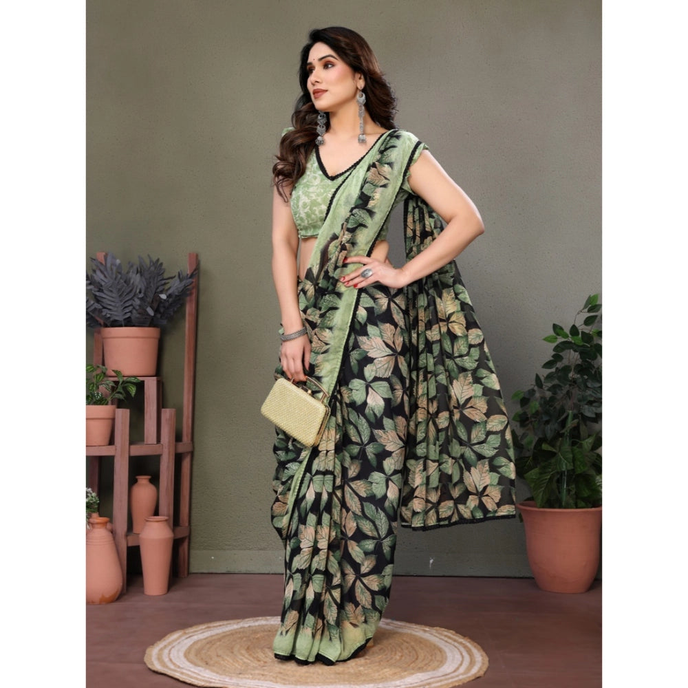 Women's Chiffon Printed Saree With Unstitched Blouse 5.5Mtr  (Green)