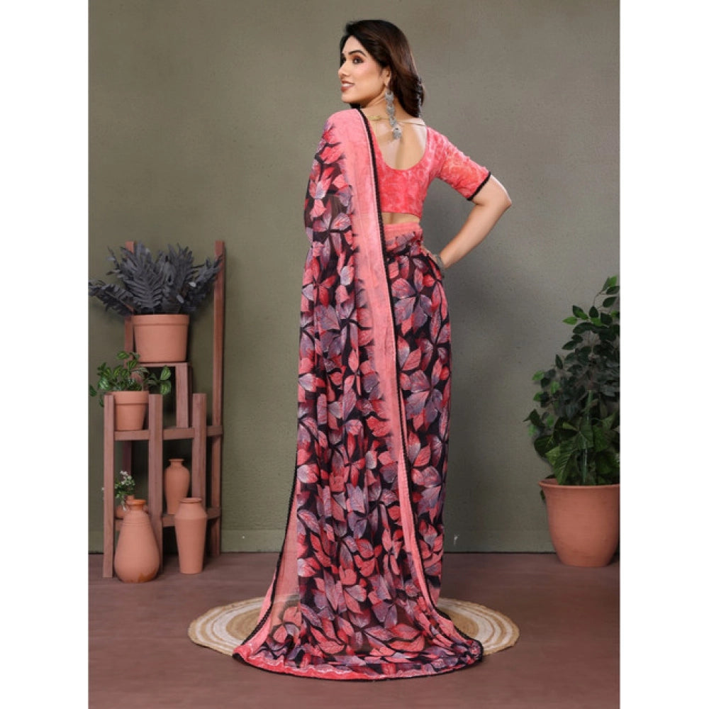 Women's Chiffon Printed Saree With Unstitched Blouse 5.5Mtr  (Pink)