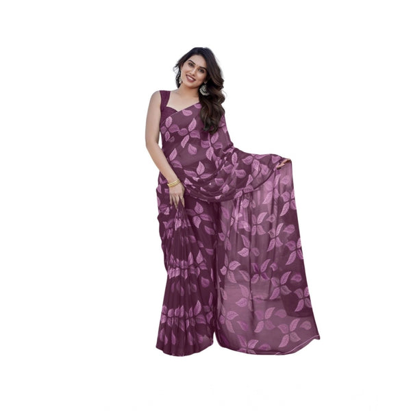 Women's Chiffon Printed Saree With Unstitched Blouse 5.5Mtr  (Purple)