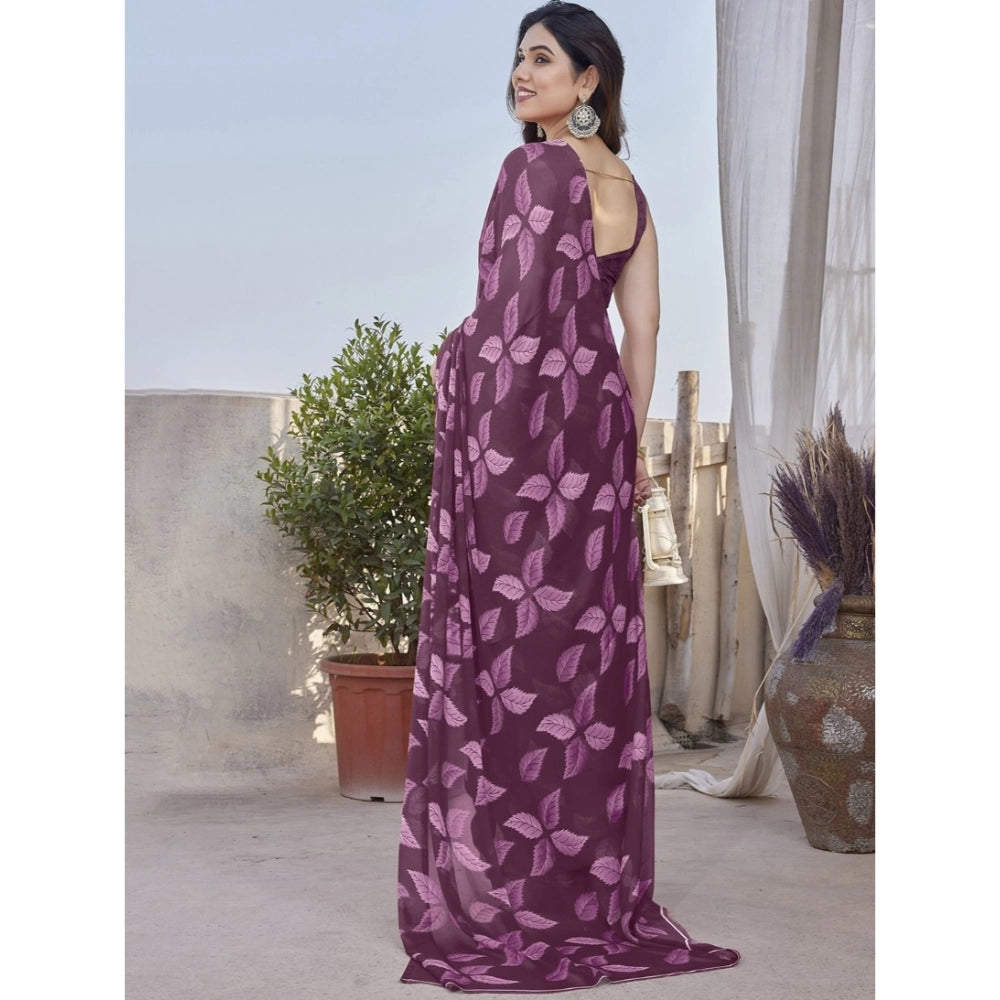 Women's Chiffon Printed Saree With Unstitched Blouse 5.5Mtr  (Purple)