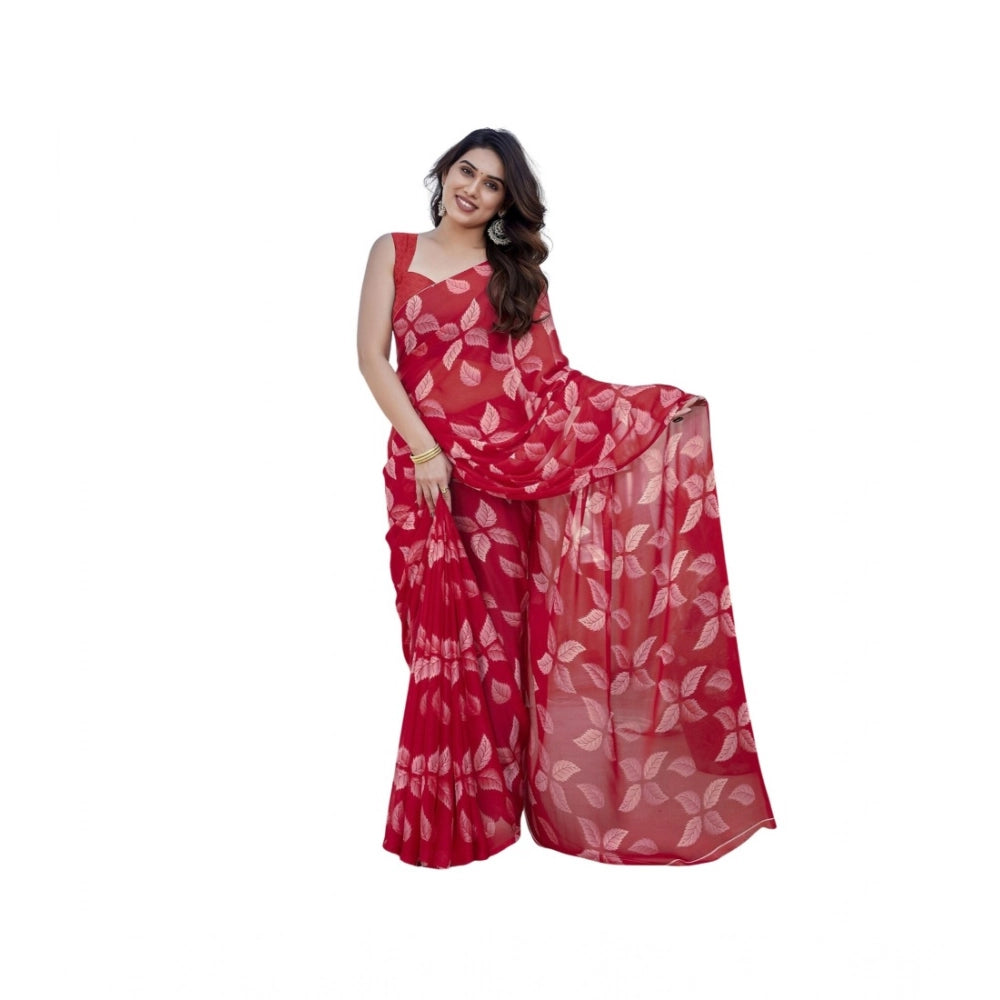Women's Chiffon Printed Saree With Unstitched Blouse 5.5Mtr  (Red)