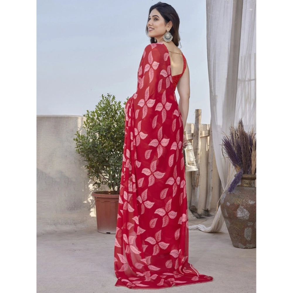 Women's Chiffon Printed Saree With Unstitched Blouse 5.5Mtr  (Red)
