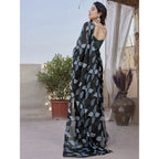 Women's Chiffon Printed Saree With Unstitched Blouse 5.5Mtr  (Black)