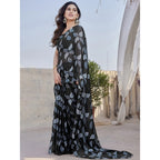 Women's Chiffon Printed Saree With Unstitched Blouse 5.5Mtr  (Black)