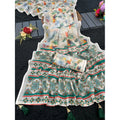 Women's Linen Cotton  Printed Saree With Unstitched Blouse 5.5Mtr  (Green)