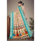 Women's Cotton Silk  Printed Saree With Unstitched Blouse 5.5Mtr  (Sky Blue)