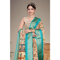 Women's Cotton Silk  Printed Saree With Unstitched Blouse 5.5Mtr  (Sky Blue)