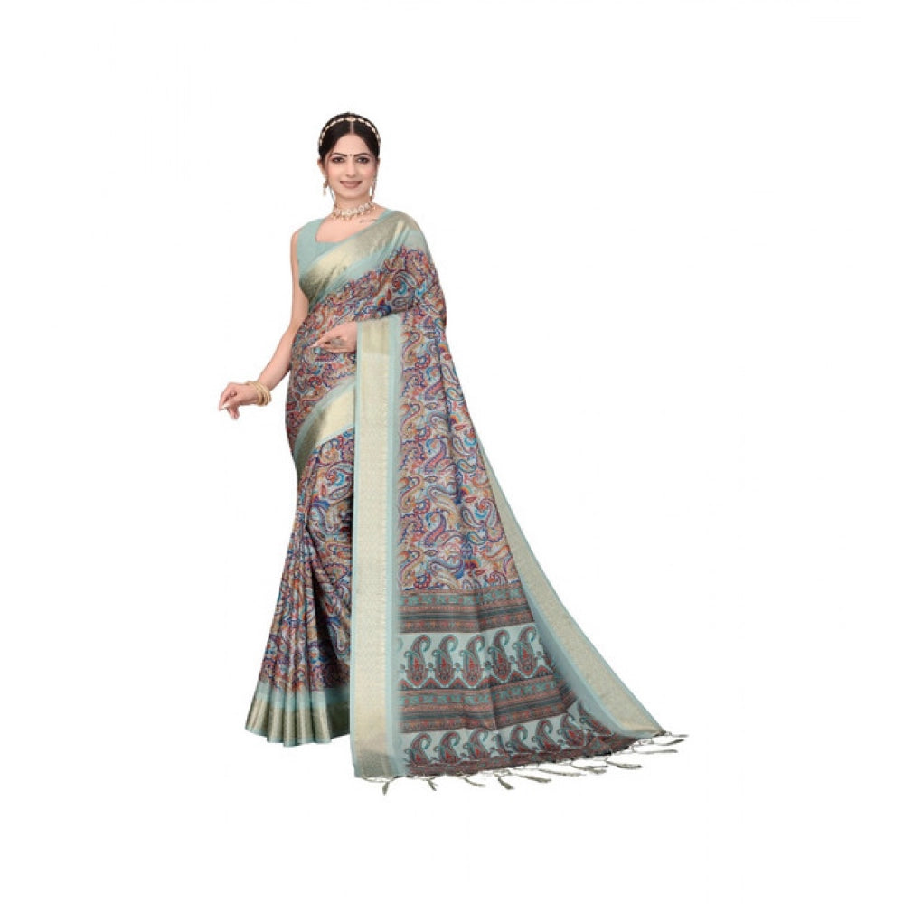 Women's Cotton Silk  Printed Saree With Unstitched Blouse 5.5Mtr  (Multicolor)