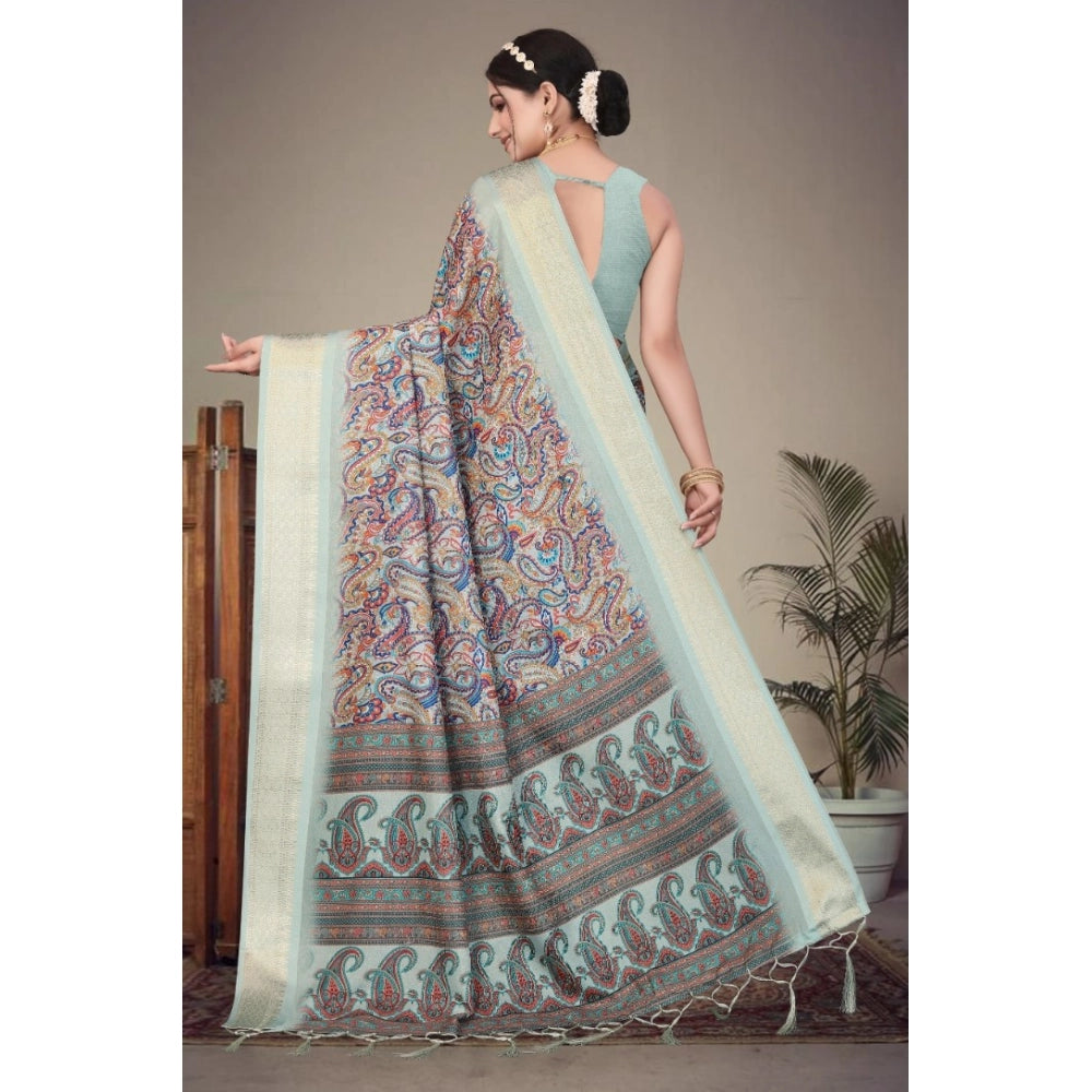 Women's Cotton Silk  Printed Saree With Unstitched Blouse 5.5Mtr  (Multicolor)