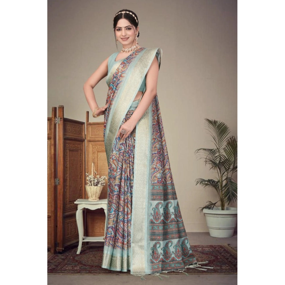 Women's Cotton Silk  Printed Saree With Unstitched Blouse 5.5Mtr  (Multicolor)