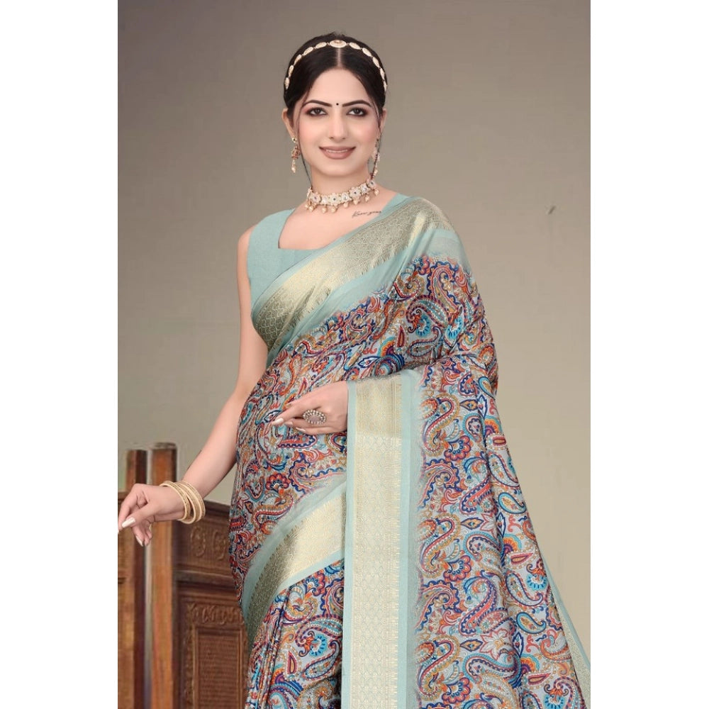 Women's Cotton Silk  Printed Saree With Unstitched Blouse 5.5Mtr  (Multicolor)