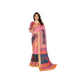 Women's Linen Cotton  Printed Saree With Unstitched Blouse 5.5Mtr  (Pink)