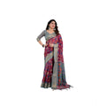Women's Linen  Printed Saree With Unstitched Blouse 5.5Mtr  (Purple)