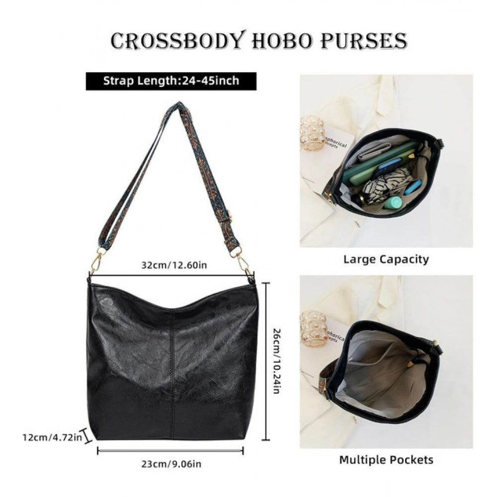 Women's PU Leather Zipper Handbag (Black)