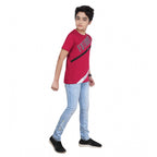 Boy's Cotton Grapic Printed Round Neck T-Shirt (Marron)
