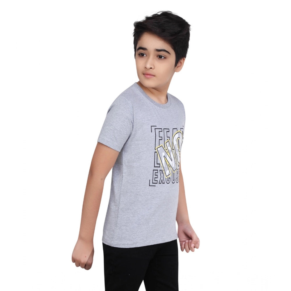 Boy's Cotton Grapic Printed Round Neck T-Shirt (Grey Melange)
