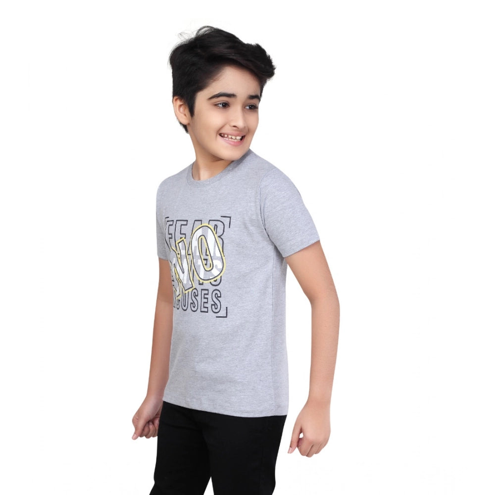 Boy's Cotton Grapic Printed Round Neck T-Shirt (Grey Melange)