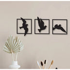 Birds in Frame Wooden Wall Decor – Set of 3 Panels (Black)