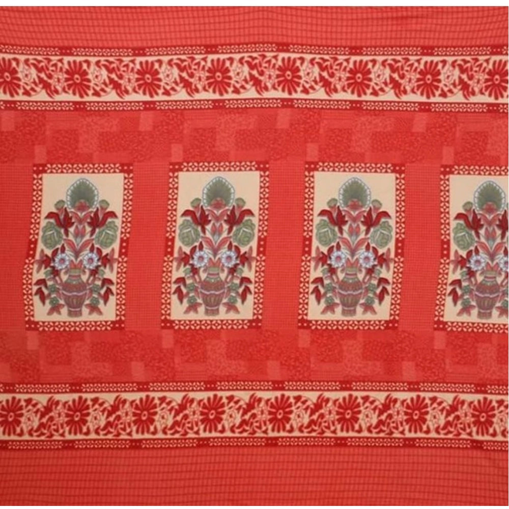 Fleece Floral Printed Double Polar Warm Bedsheet with 2 Pillow Cover (Red)