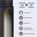 1000 Ml Double Wall Insulated Stainless Steel Water Bottle With Screw Lid (Black)