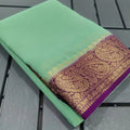 Women's Crepe Chit Pallu Solid Saree With Unstitched Blouse 5.5Mtr  (Light Green)