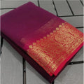 Women's Crepe Chit Pallu Solid Saree With Unstitched Blouse 5.5Mtr  (Pink)