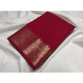 Women's Crepe Chit Pallu Solid Saree With Unstitched Blouse 5.5Mtr  (Maroon)