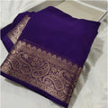 Women's Crepe Chit Pallu Solid Saree With Unstitched Blouse 5.5Mtr  (Purple)
