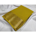 Women's Crepe Chit Pallu Solid Saree With Unstitched Blouse 5.5Mtr  (Mustard Yellow)
