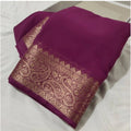 Women's Crepe Chit Pallu Solid Saree With Unstitched Blouse 5.5Mtr  (light purple)