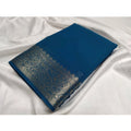 Women's Crepe Chit Pallu Solid Saree With Unstitched Blouse 5.5Mtr  (Sea-Green)