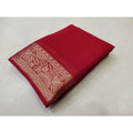 Women's Crepe Chit Pallu Solid Saree With Unstitched Blouse 5.5Mtr  (Red)