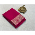 Women's Crepe Chit Pallu Solid Saree With Unstitched Blouse 5.5Mtr  (Pink)